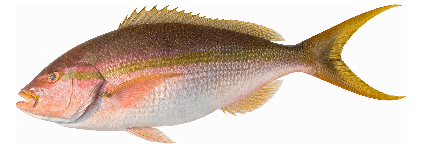Photorealistic portrait of the same yellowtail snapper in full colour